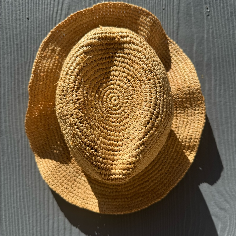 J Crew Packable Straw Raffia Hat with Black Ribbon Size M/L - Picture 6 of 9